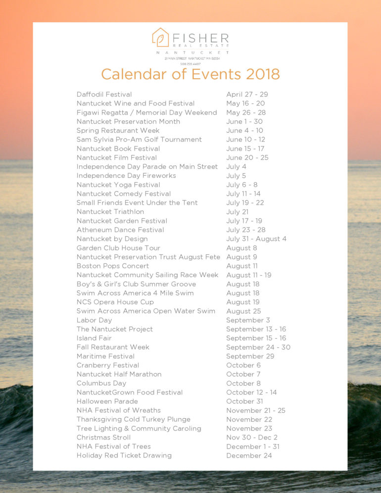 Nantucket Calendar of Events 2018 Fisher Real Estate Nantucket